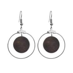 Brincos de couro preto com design abstrato e argola pendente, joia