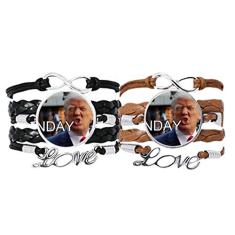 DIYthinker Pulseira de mão com imagem do presidente norte-americano, pulseira de corda de couro, conjunto duplo para presente