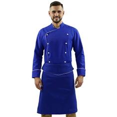 Kit Dólmã de Chef Azul Royal com Avental de Cintura Gastronomia