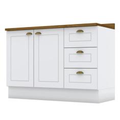 Balcão para Cozinha 3 Gavetas 2 Portas com Tampo Emily Branco HP/Nature