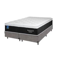 Cama Box Queen Cinza Colchão Plumatex Magnum Pillow Top