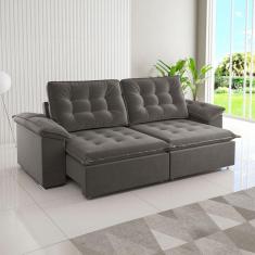 Sófa 4 Lugares Mozart Retrátil e Reclinável Grafite - Viero Móveis