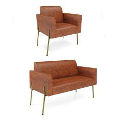 Sofá Namoradeira e Poltrona Pé de Ferro Dourado Marisa Corano D03 - D`Rossi