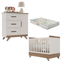 Berço Americano Vitória e Cômoda Retro Maya Off White Carvalho com Colchão Gazin – Canaã