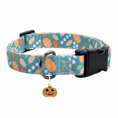 Coleira de abóbora de Halloween com pingente fofo, coleiras de algodão durável e macio para cães pequenos grandes e machos (abóboras de Halloween P)