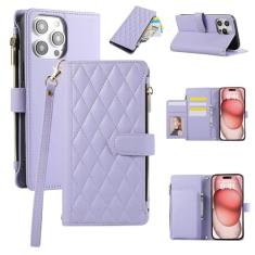 Capa carteira para iPhone 14 Pro, capa de couro para celular com 6 compartimentos para cartão e 1 compartimento para dinheiro e 1 bolsa com zíper, fivela magnética à prova de choque com corda de mão e