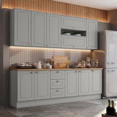Cozinha Completa 7 Peças 100% Mdf com Tampo Internacional Cinza/Marrom