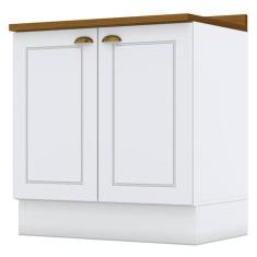 Balcão 2 Portas 80 cm Nova York Branco com Tampo Nature  Henn