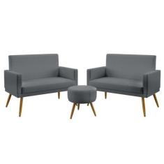 Kit 2 Poltronas Namoradeiras Decorativas Estofadas Nina Com Rodapé Puf