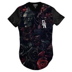 Camiseta Longa Skull Flowers Cemitério de Caveiras com Flores - Di Nue
