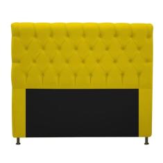 Cabeceira Kristal Estofada Capitonê 160 cm para Cama Box Queen Suede Amarelo Quarto - AM Decor