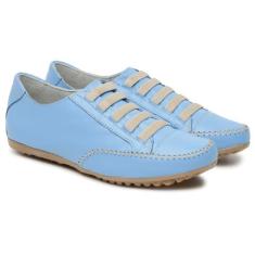 Tênis Feminino Sapatênis Mocassim Mocatênis Couro Azul Celeste - N 33 
