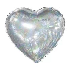 Balão Metalizado Coração Holográfico Prata 20" (50cm) - Mundo Bizarro