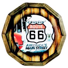 Quadro Tampa De Barril Em Madeira Rústica Route 66