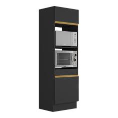 Paneleiro 2 Portas 63cm Com Rodapé Para Forno E Microondas Veneza Multimóveis V2116 Preto/dourado Preto/dourado