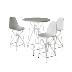 Jogo Mesa Bistrô Eames Branca 60Cm 3 Banquetas Branca Base Ferro Branco - Cor: Branco