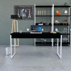 Mesa Para Escritório 150cm 2 Gavetas Kuadra Preto ônix - Est.branca