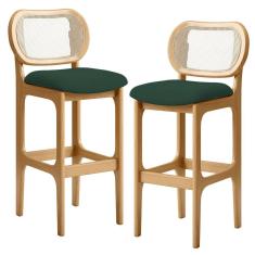 Kit 02 Banquetas Altas Para Cozinha Bancada Sala Tela Betta Fixa L02 Suede Verde Musgo - Lyam