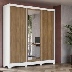 Guarda-roupa Casal Kappesberg 3 Portas Reversiveis De Correr 3 Espelhos 3 Gavetas Branco/nogueira