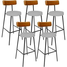 Kit 05 Banquetas Alta Bar Cozinha Sala Jantar Milão L02 material sinté