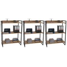 Kit 03 Estantes com 3 Prateleiras Escritório Estilo Industrial Form 10