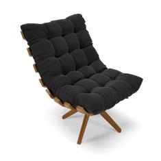 Poltrona Giratória Costela Suede Preto Base de Madeira MA30 M11 - D'Rossi
