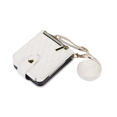 Capa de couro com grade para Samsung Galaxy Z Flip 4 3 Flip4 Flip3 5G Bolsa transversal tipo carteira com cordão e compartimento para cartão, branca, para Galaxy Z Flip3 5G