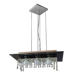 Lustre Pendente de Vidro com Cristal para 03 Lâmpadas - Cor Preto