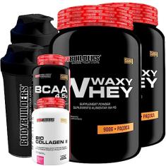 Kit 2x Whey Protein Waxy Whey 900g + Bio Colagen II 200g + BCAA 100g + 2x Coqueteleira - Bodybuilders (Paçoca)