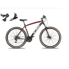   Bicicleta Aro 29 Ksw Xlt Alumínio 24v Câmbios Shimano Garfo Suspensão Pneu com Faixa Bege - Preto\Vermelho\Branco