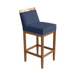 Banqueta Alta Lyara em Madeira Maciça com Encosto Estofada