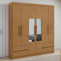 Guarda-Roupa 6 Portas 4 Gavetas Zeus com espelho Amêndoa Clean