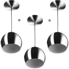 Kit 3 Lustres Pendente Bola Pequena Alumínio 15cm Escovado