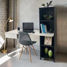 Escrivaninha Industrial com Estante 4 Nichos e 1 Gaveta com Tampo Concreto 137cm Fusion Concreto/Preto