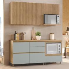 Cozinha 4 Peças Ripado Rainha 100% Mdf Balcão e Aéreo Forno 100% Mdf Nature/verde