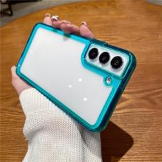 Capa de acrílico transparente de luxo para Samsung S24 S23 S22 Ultra S21 Plus FE A73 A53 A33 A13 A22 A32 A52 A72 Capa de moldura de silicone, azul, para S22 Ultra
