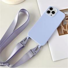 Capa de silicone fosco com alça de colar crossbody para iPhone 15 14 Pro Max 11 12 13 Mini XR X XS 7 8 Plus SE Capa à prova de choque, roxa, para iPhone 13