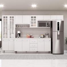 Cozinha Modulada Completa Fidelitá Viena 6 Peças 330cm 15 Portas 3 Gavetas Com Tampo Branco