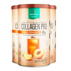 Kit 3 Collagen Pro Colágeno Hidrolisado Chá Mate com Pessêgo Nutrify 450g
