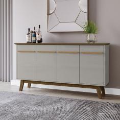 Aparador Buffet 4 Portas e Prateleira Removível Opala Off-White/Ipê