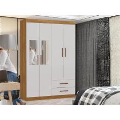 Guarda Roupa Solteiro c/ espelho 4 portas e 2 gavetas Hercules – Cinamomo/Off White
