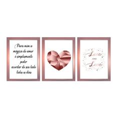 Kit 3 Quadros Decorativos Rose Para Sala Quarto Casal