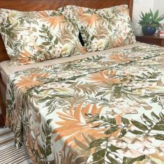 Jogo de Lençol Algodão Queen Size 4 Peças 180 Fios Compose Fronha Deta