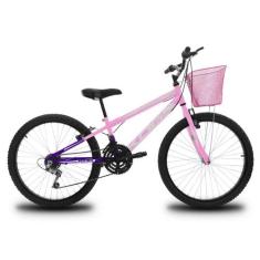 Bicicleta Infantil Aro 24 KOG Feminina 18 Marcha e Cestinha, Violeta, 