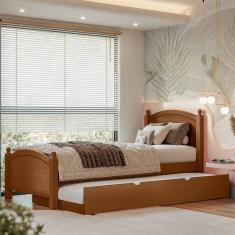 Cama Solteiro Madeira Maciça e Mdf  Merk Com Cama Auxiliar