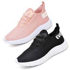 2 Tênis Feminino Caminhada Colmeia Confortavel Exclusivo Branco/Rose -