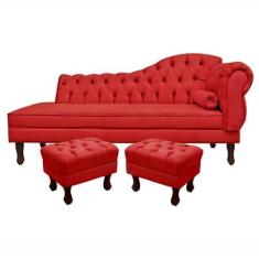 Divã Recamier Namoradeira Larissa 160cm com Capitonê  Esquerda  02 Puf