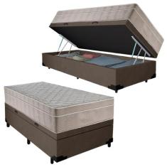 Cama Box Baú Suede Solteiro + Colchão SerenePrime Molas Ensacadas 88x1