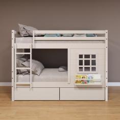 Beliche Infantil Com Janela Gavetas E Cortina Madeira Maciça Branco Housin