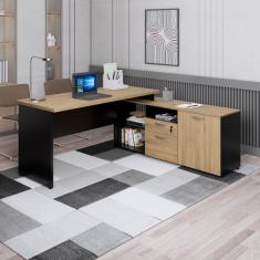 Mesa Para Escritório Em L  Com Armário Lateral Pé Painel 170x